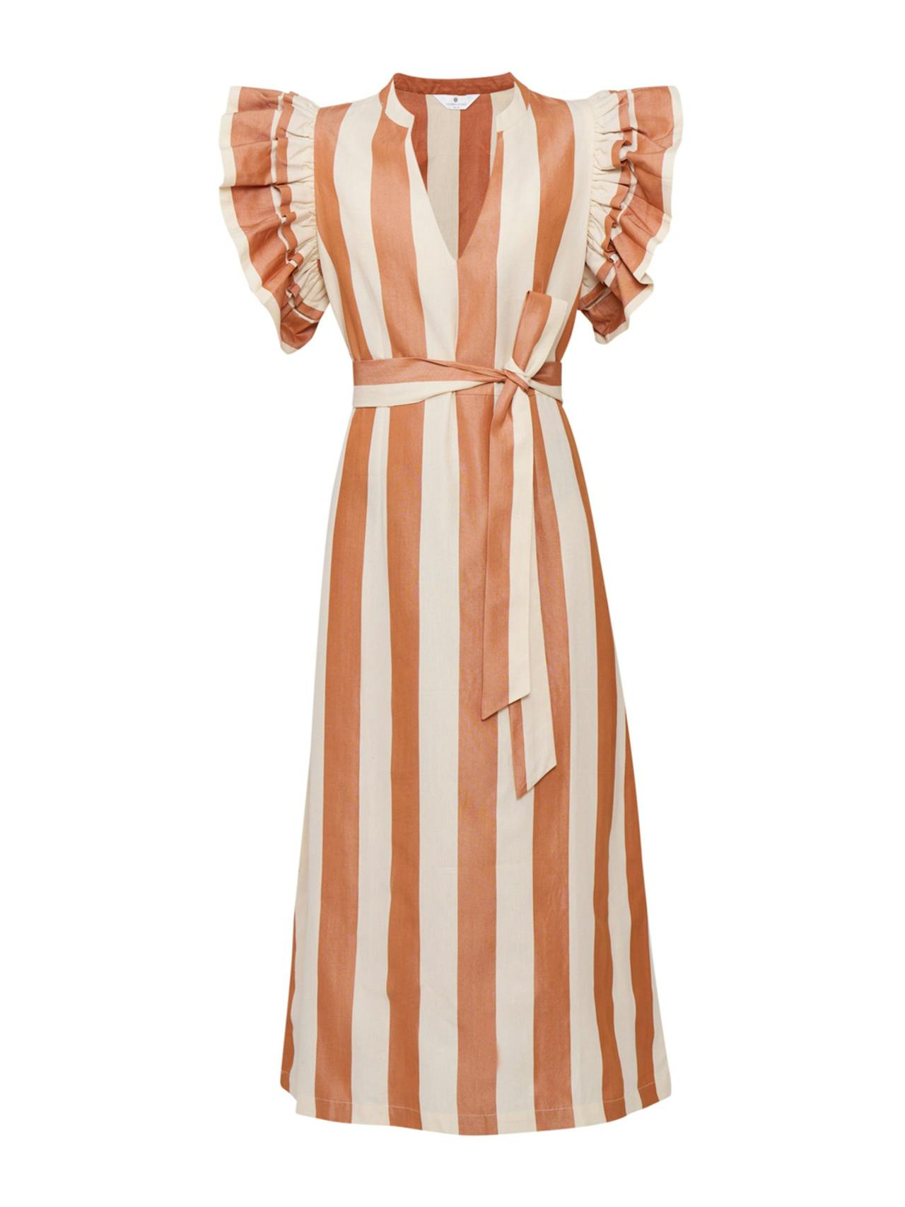 Orange stripe cotton-silk midi dress