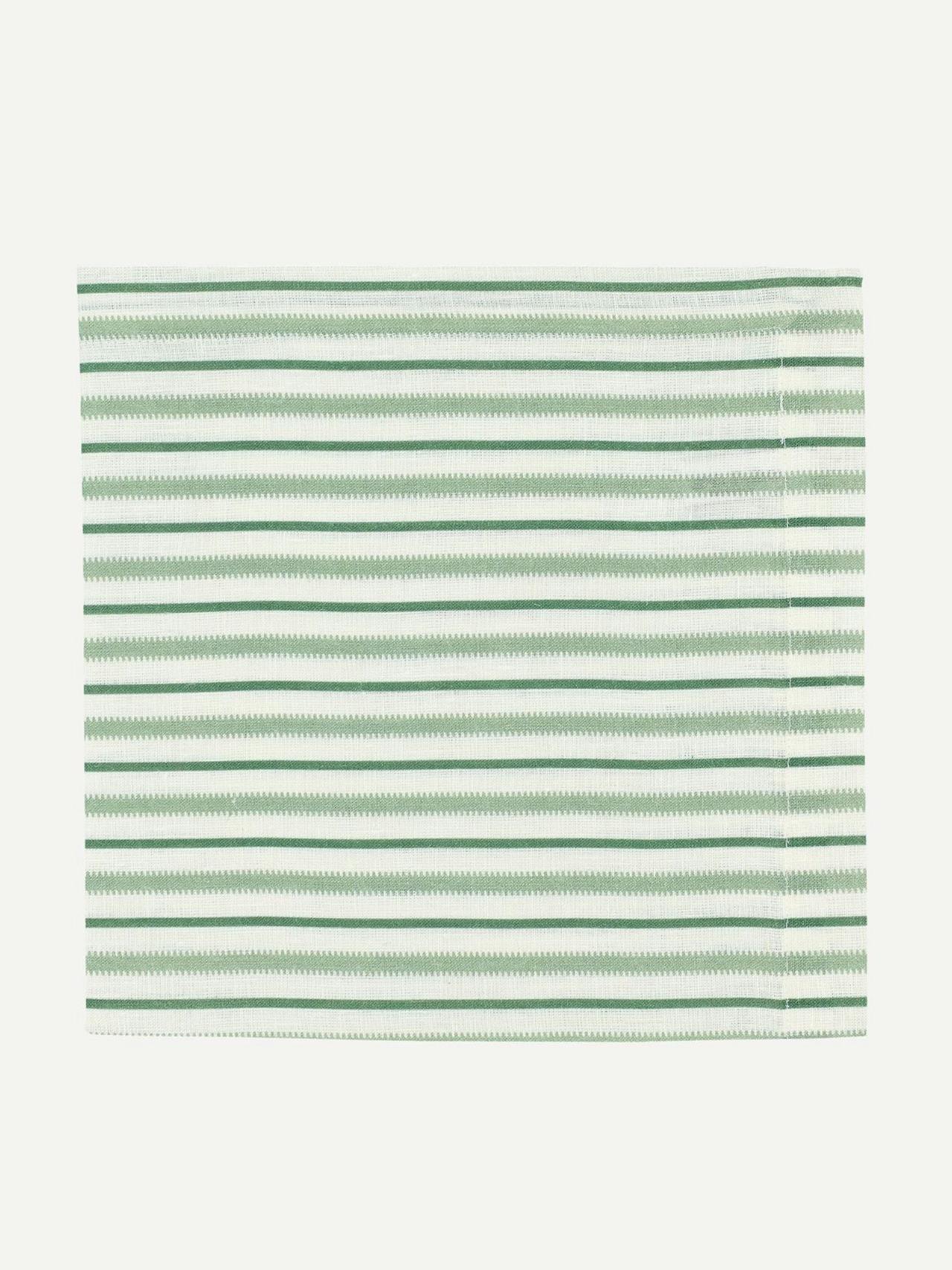 Victoria striped linen napkin in chalk & moss green