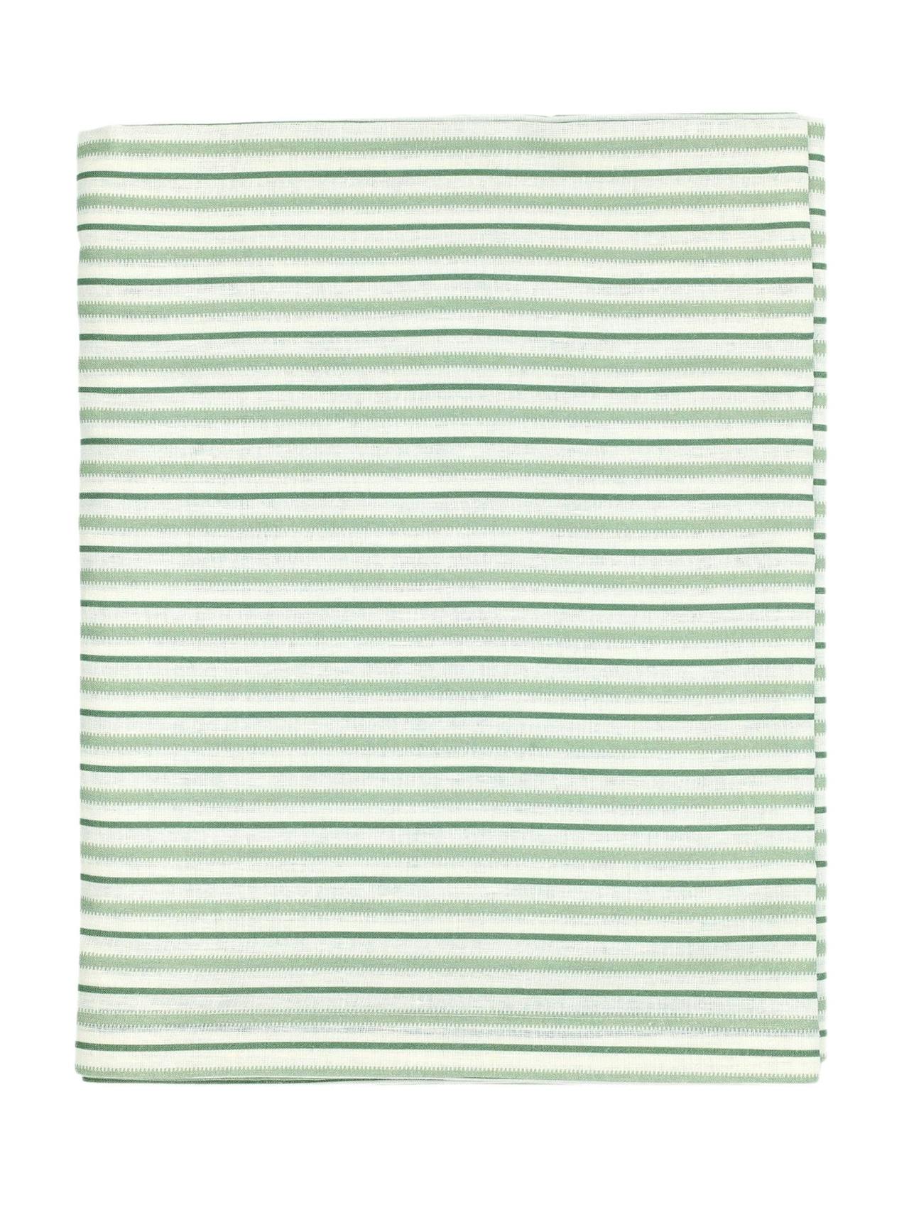 Victoria striped linen tablecloth in chalk & moss green