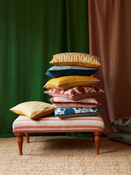 Terracotta Ivan print cushion with brushed fringe trim Cushions Volga Linen    - Collagerie