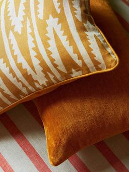 Ochre Shashka print and venitian velvet cushion Velvet Cushions Volga Linen    - Collagerie