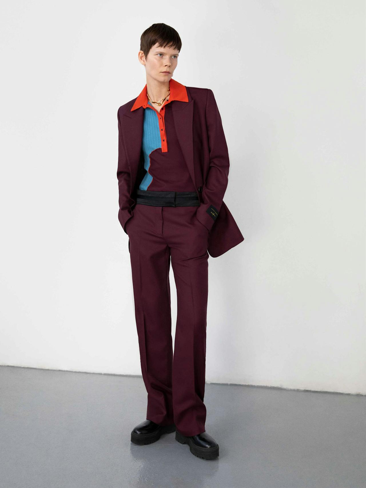 Bordeaux relaxed trouser, with raw edge detail Clothing Marina Moscone    - Collagerie