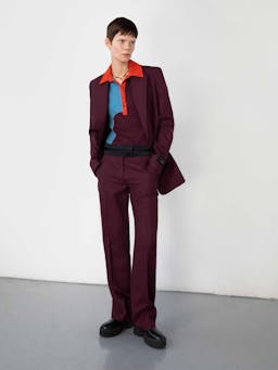 Bordeaux relaxed trouser, with raw edge detail Clothing Marina Moscone    - Collagerie