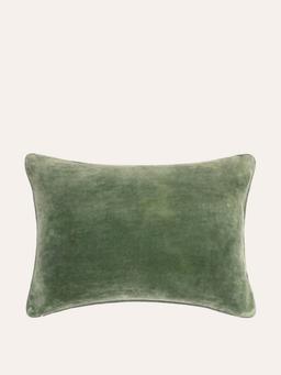 Velvet embroidered Tara cushion in Forest Green Interiors Birdie Fortescue    - Collagerie