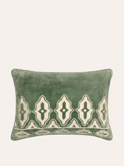 Velvet embroidered Tara cushion in Forest Green Interiors Birdie Fortescue    - Collagerie