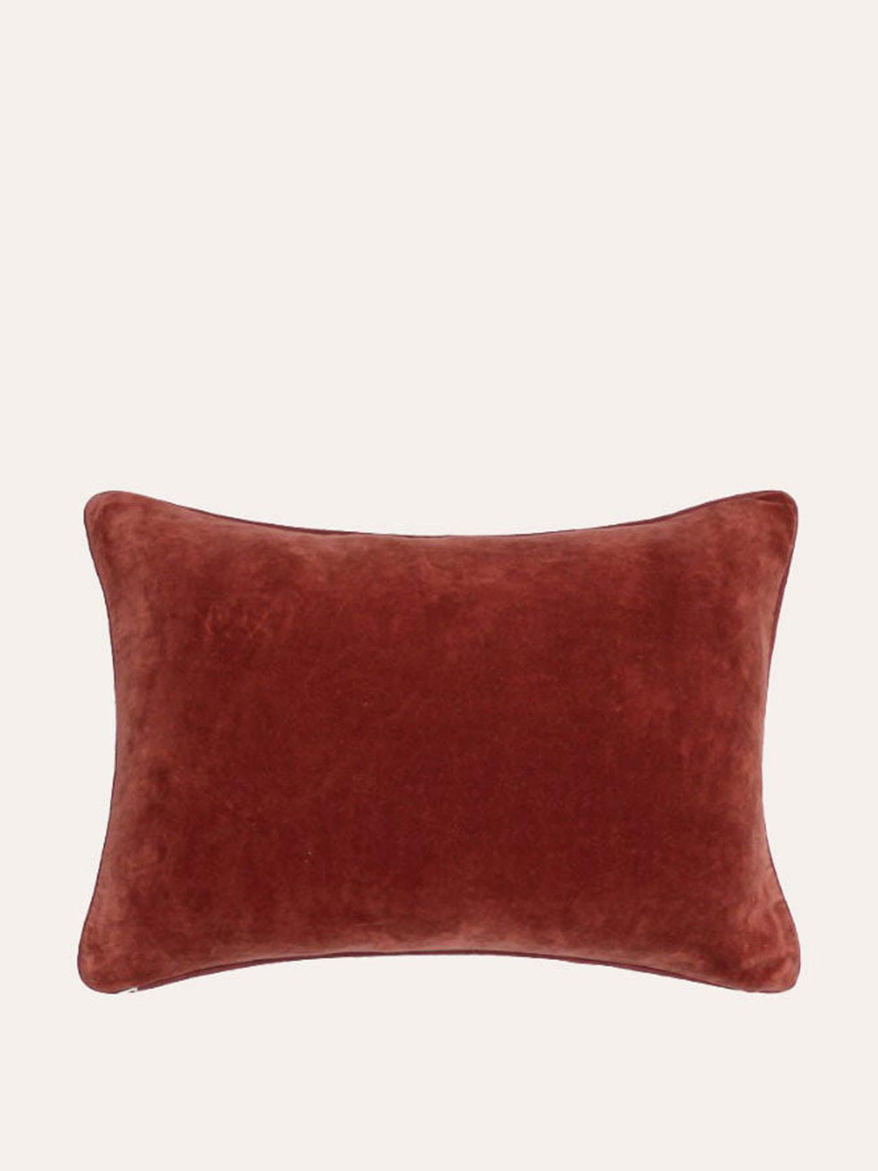 Carmine red velvet Tara embroidered cushion Interiors Birdie Fortescue    - Collagerie