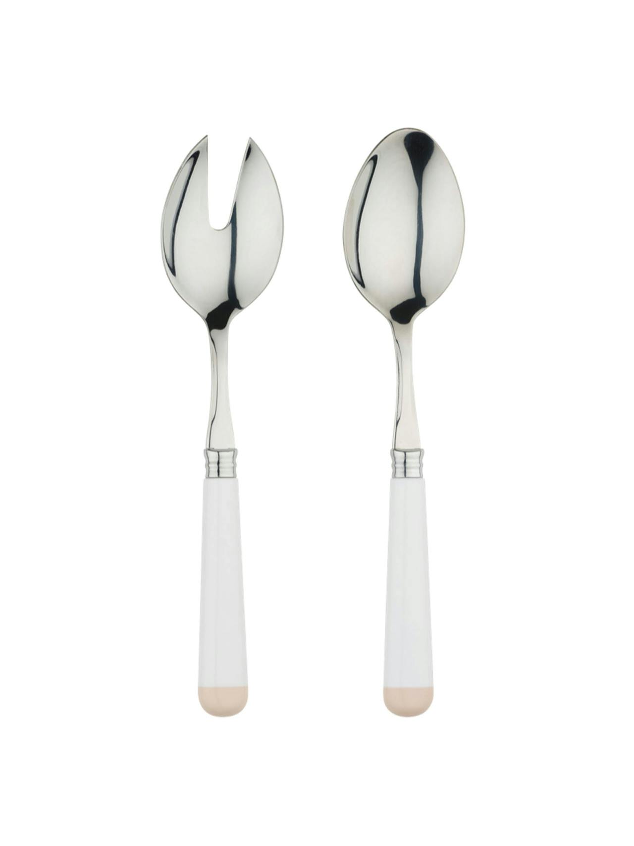 White and beige salad servers