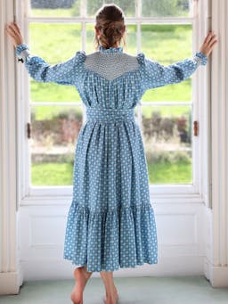 Wu zetian women's dress cornflower ikat with coconut hand smocking  Smock London    - Collagerie