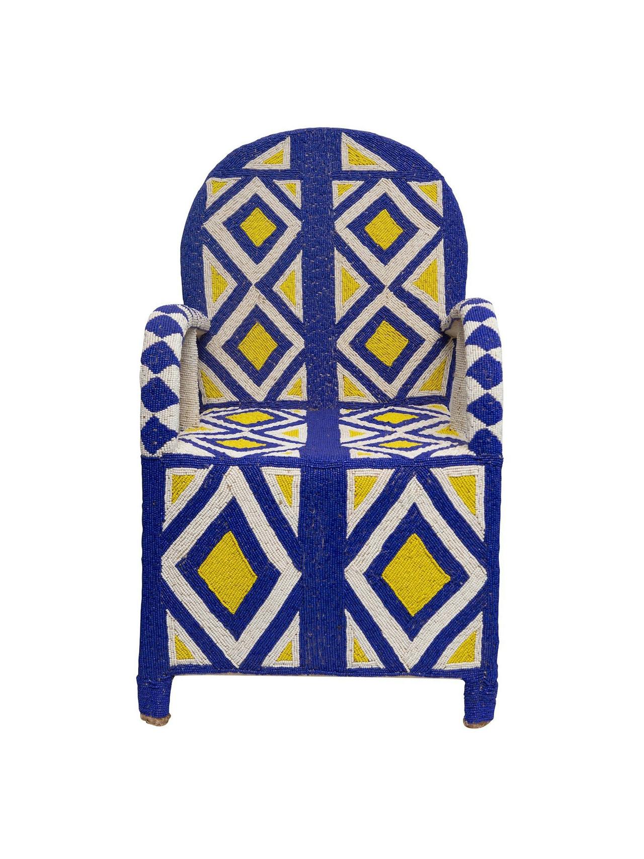 Cobalt Blue and Sunshine Yellow Yoruba Throne Chair