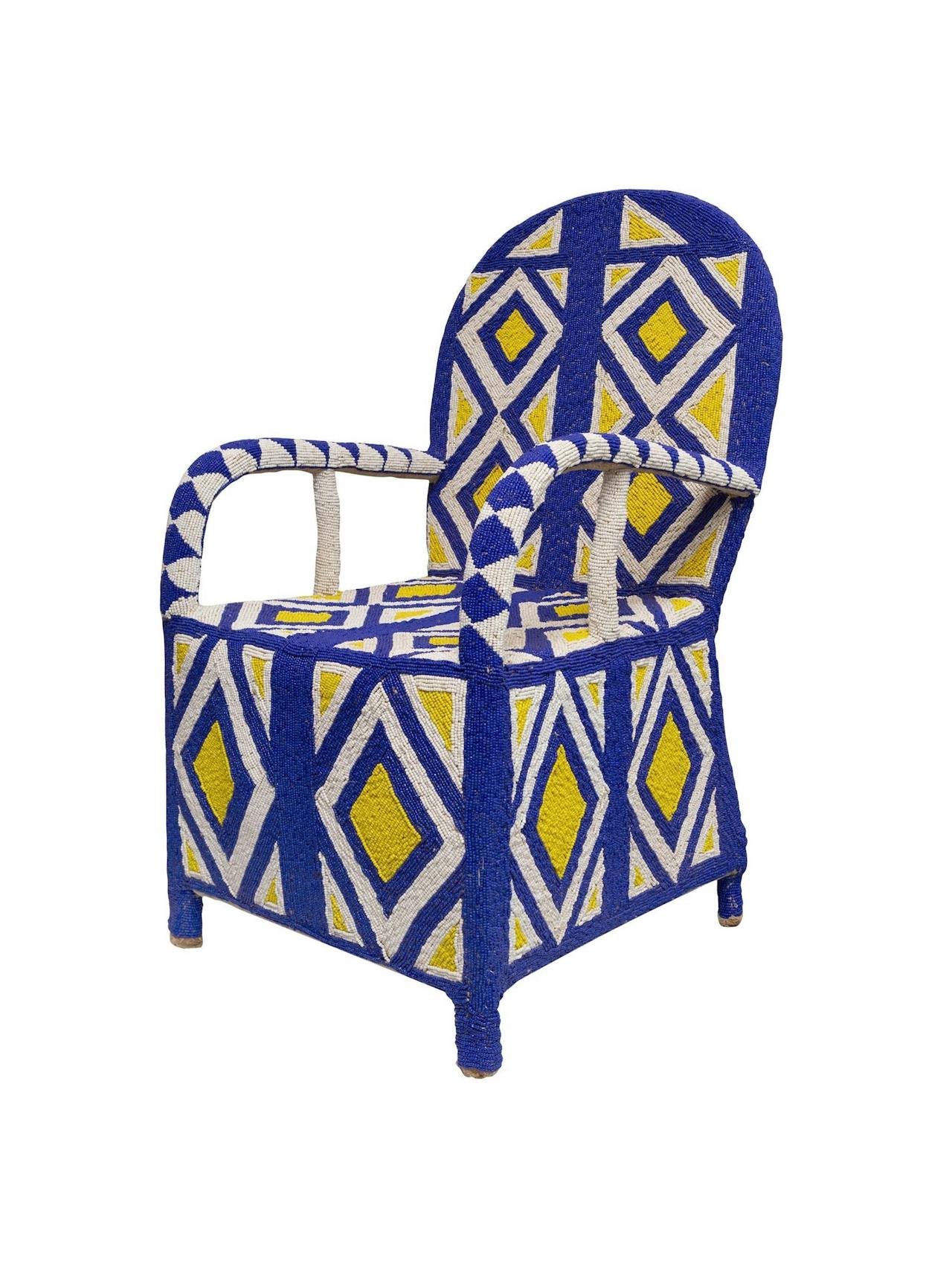 Cobalt Blue and Sunshine Yellow Yoruba Throne Chair  Dar Leone    - Collagerie