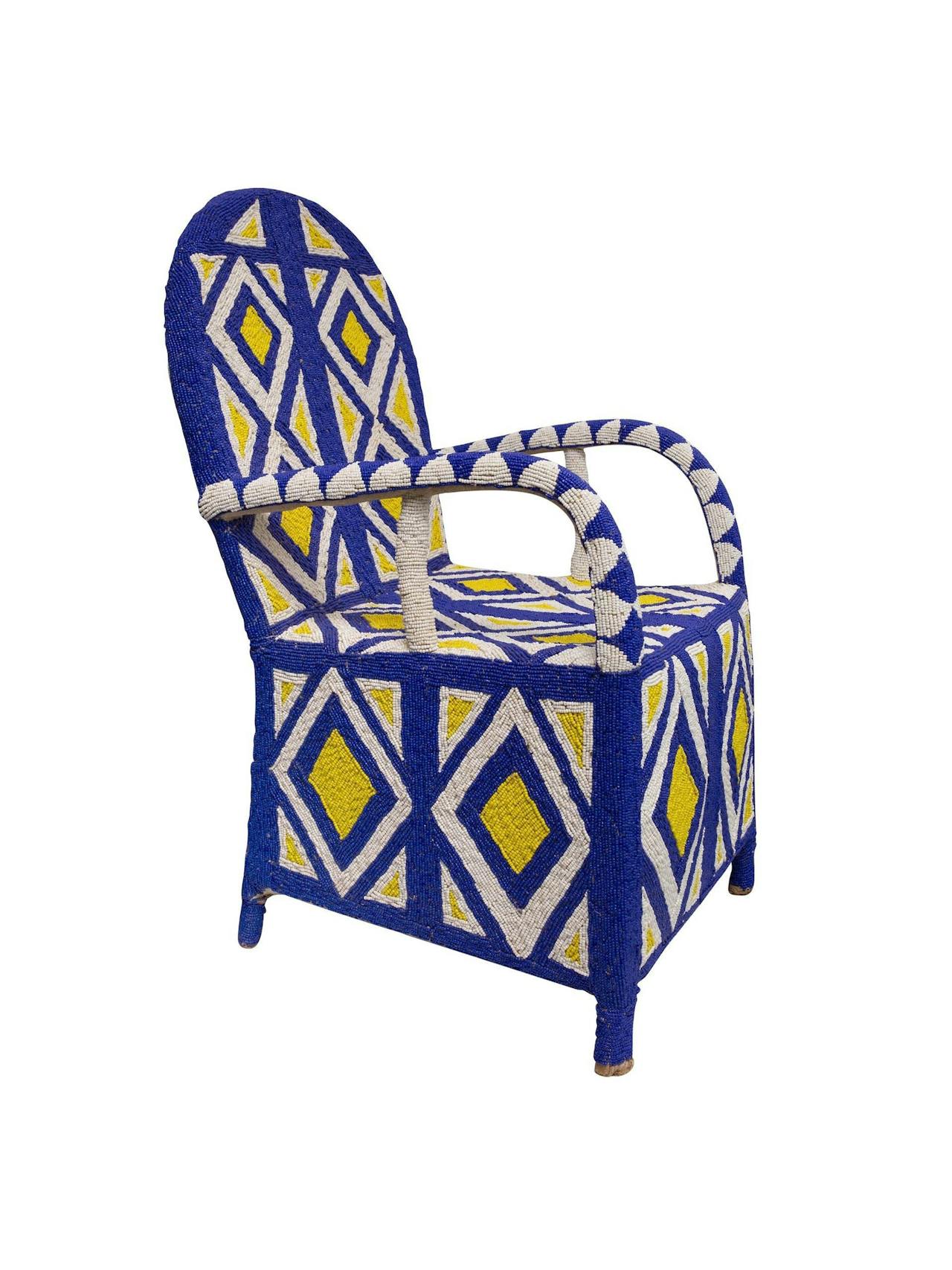 Cobalt Blue and Sunshine Yellow Yoruba Throne Chair  Dar Leone    - Collagerie