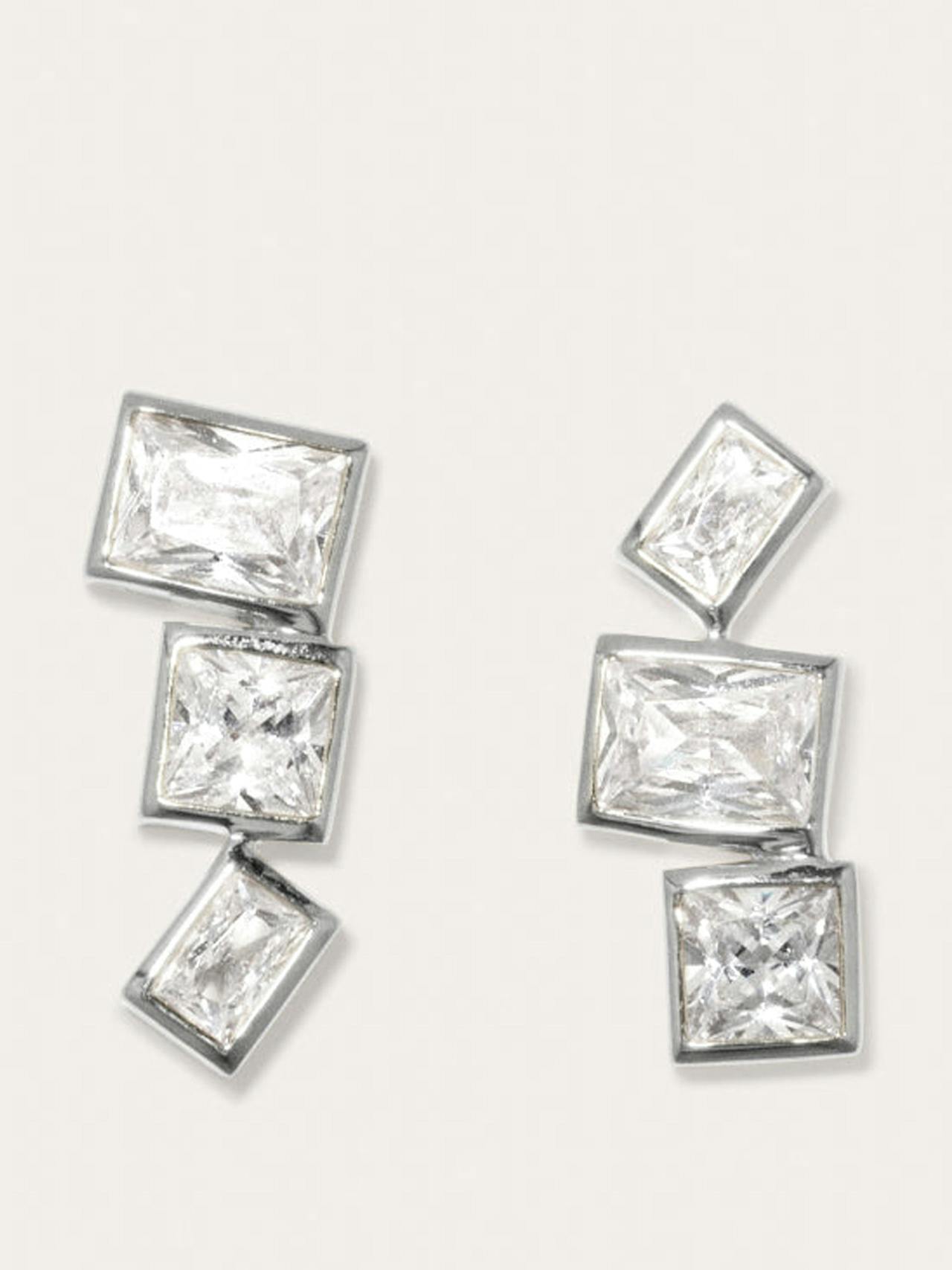 "How to Get a Low Score at Tetris" cubic zirconia and recycled silver earrings