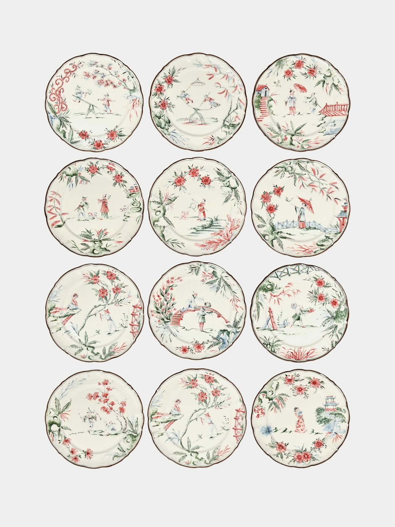 Chinoiserie ceramic dinner plates (set of 12)