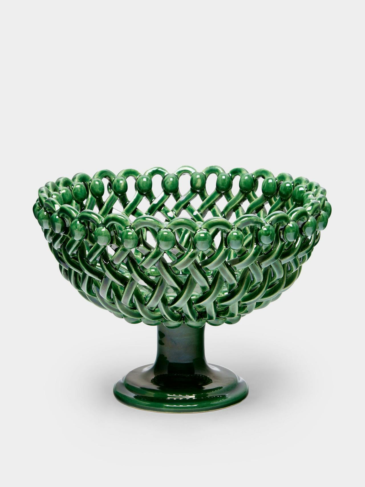 Hand-glazed ceramic braided raised bowl