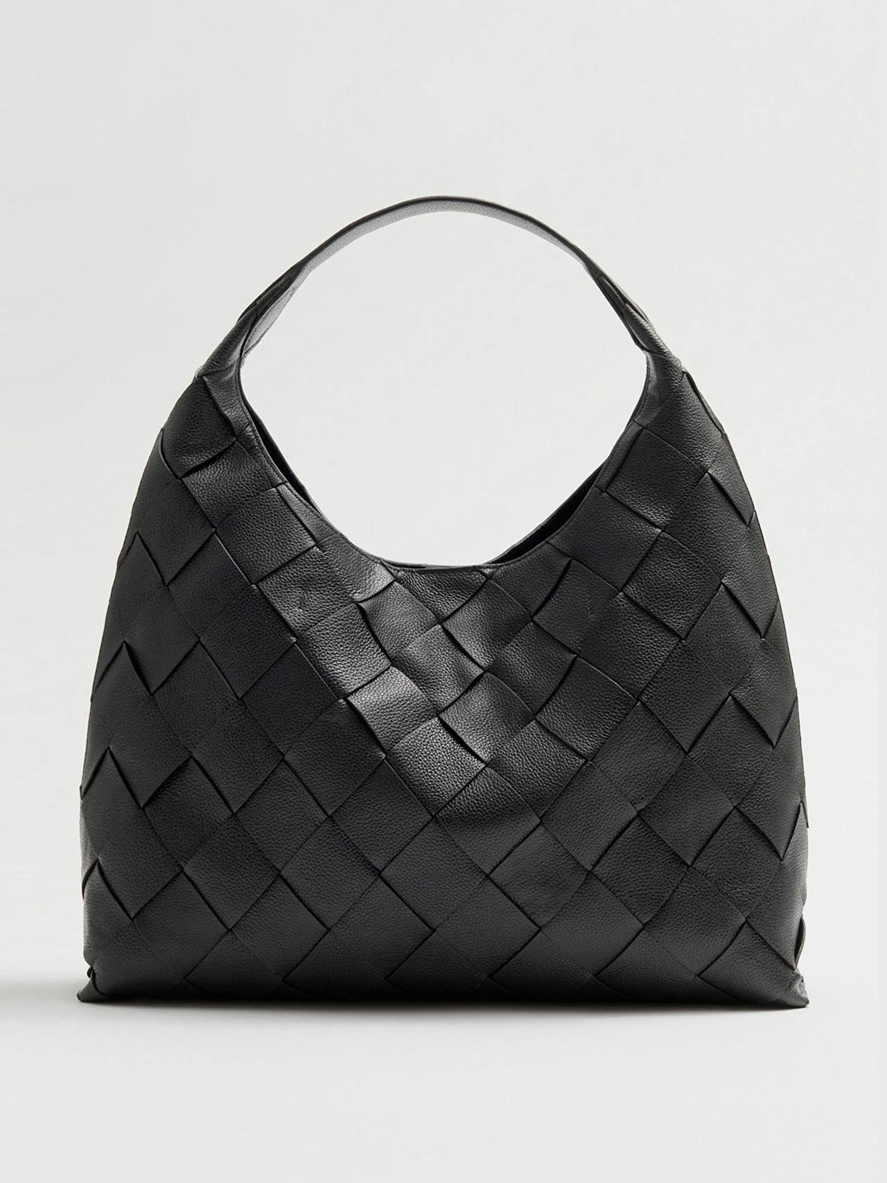 Black braided leather tote bag