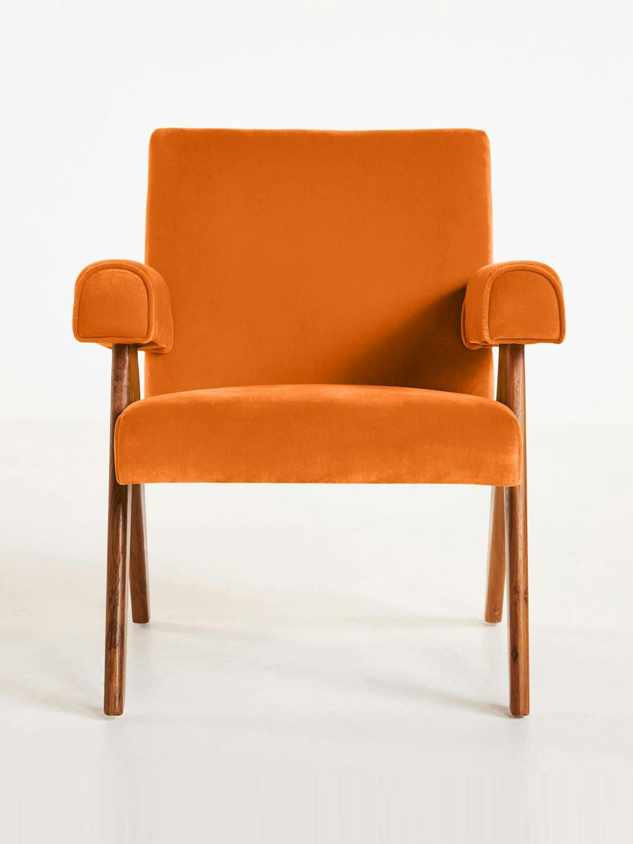 Ashton velvet and teak accent chair in Bronze