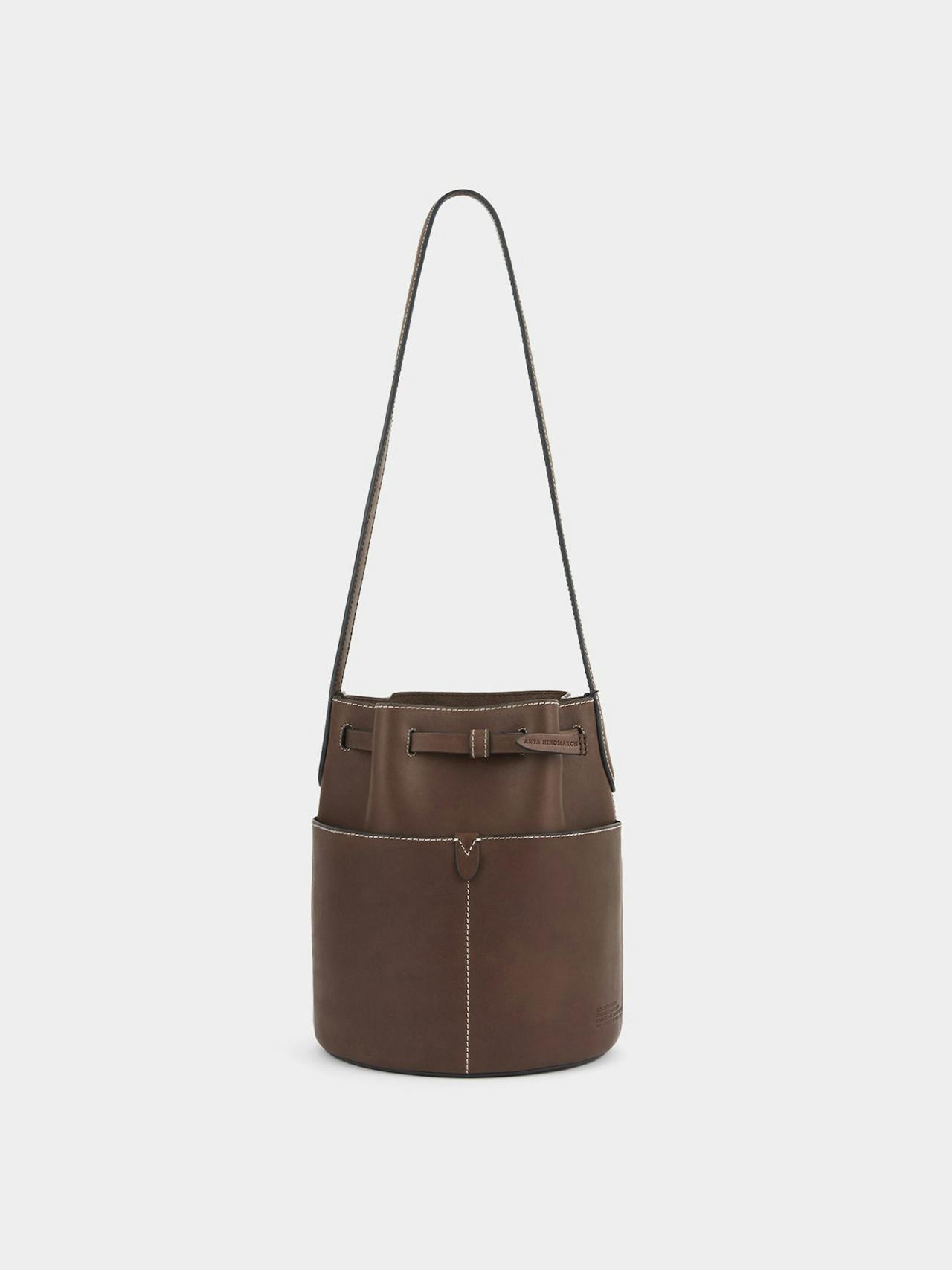 Brown leather bucket bag