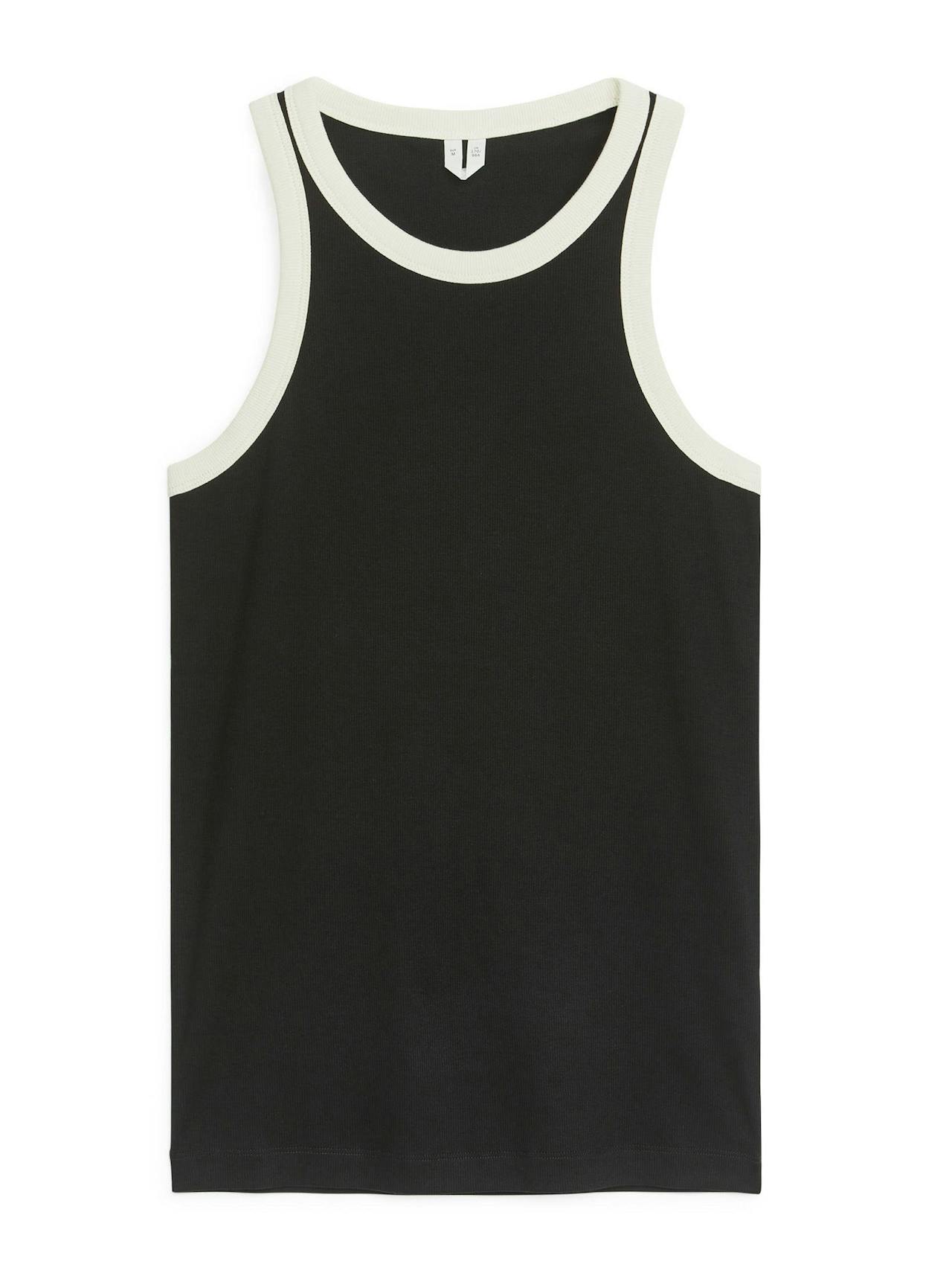 Rib racer tank top in black and off-white