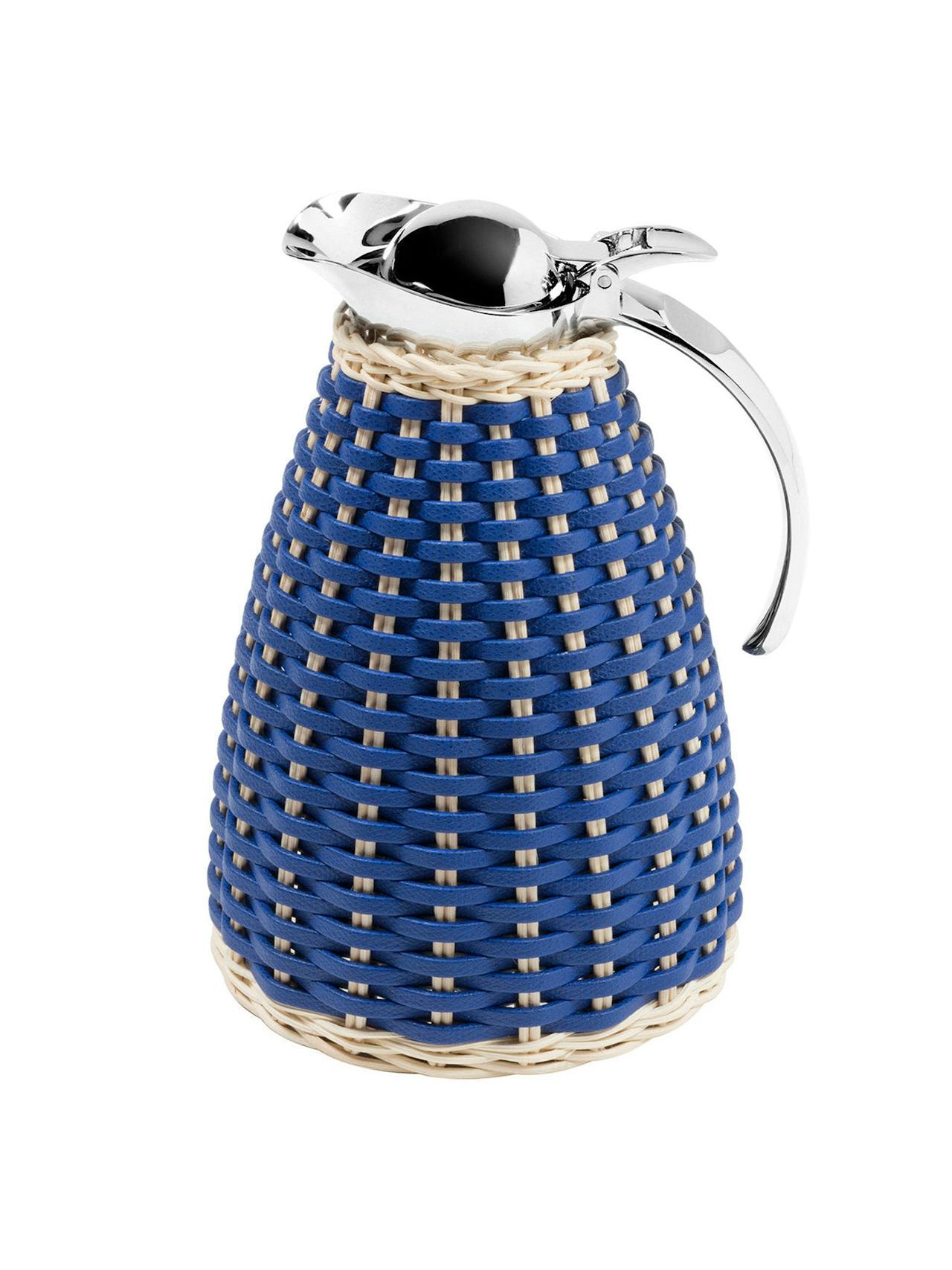 Monceau blue leather & rattan thermal carafe