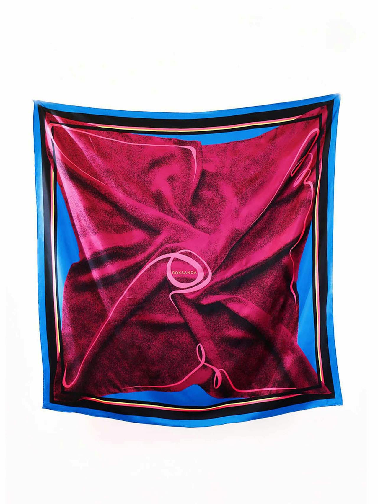 Blue and burgundy silk scarf