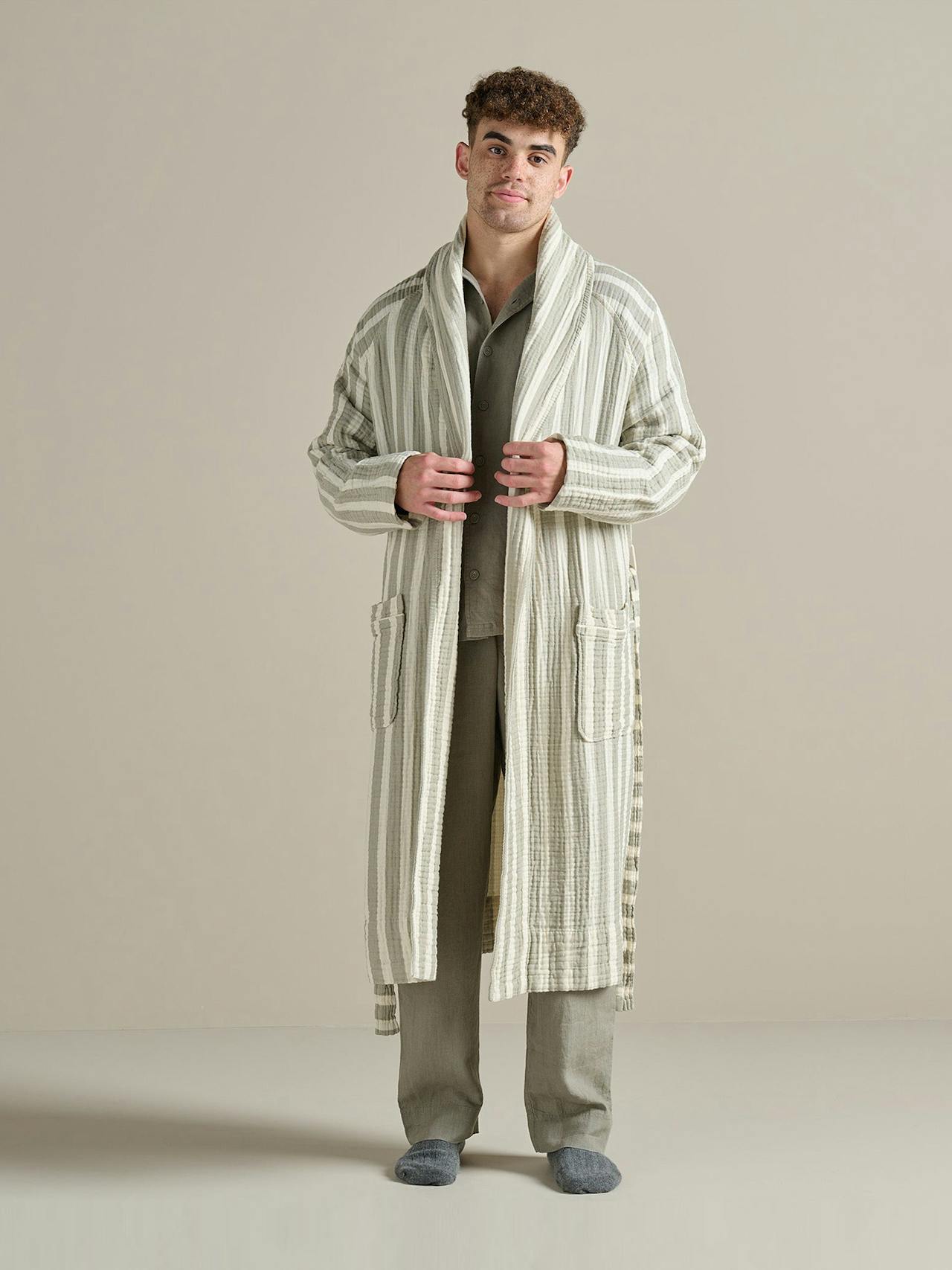 Sage stripe The Dream cotton robe The Dream Cotton Robe Bedfolk    - Collagerie