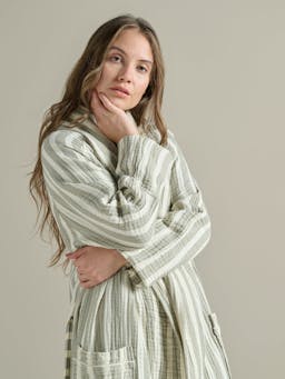 Sage stripe The Dream cotton robe The Dream Cotton Robe Bedfolk    - Collagerie