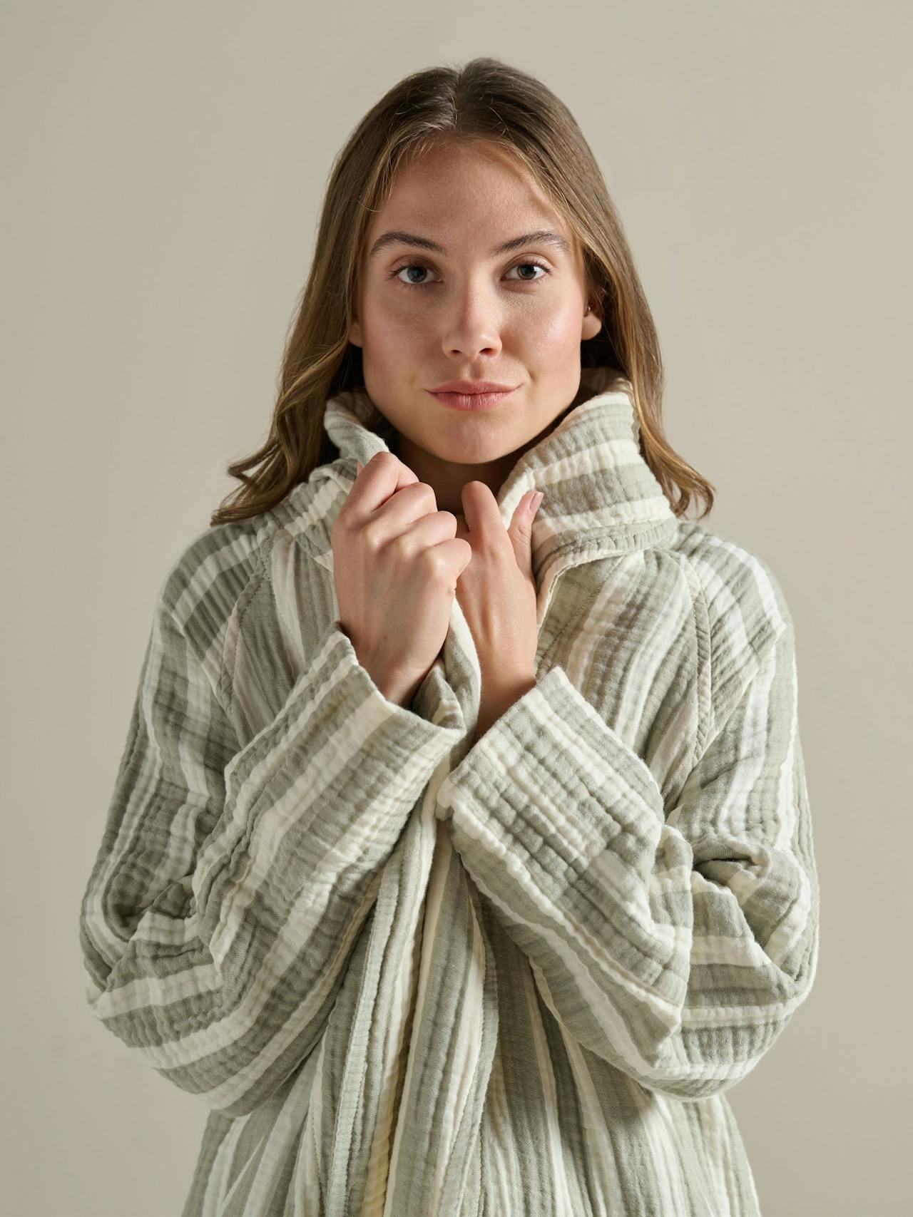 Sage stripe The Dream cotton robe The Dream Cotton Robe Bedfolk    - Collagerie