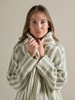 Sage stripe The Dream cotton robe The Dream Cotton Robe Bedfolk    - Collagerie