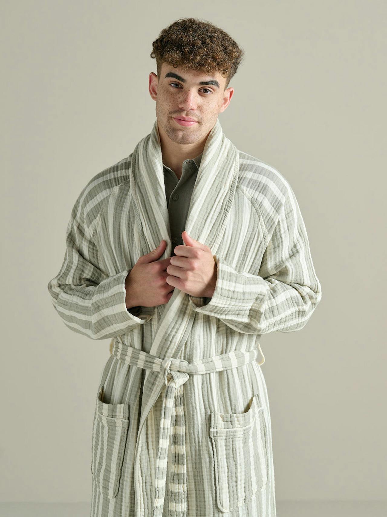 Sage stripe The Dream cotton robe The Dream Cotton Robe Bedfolk    - Collagerie