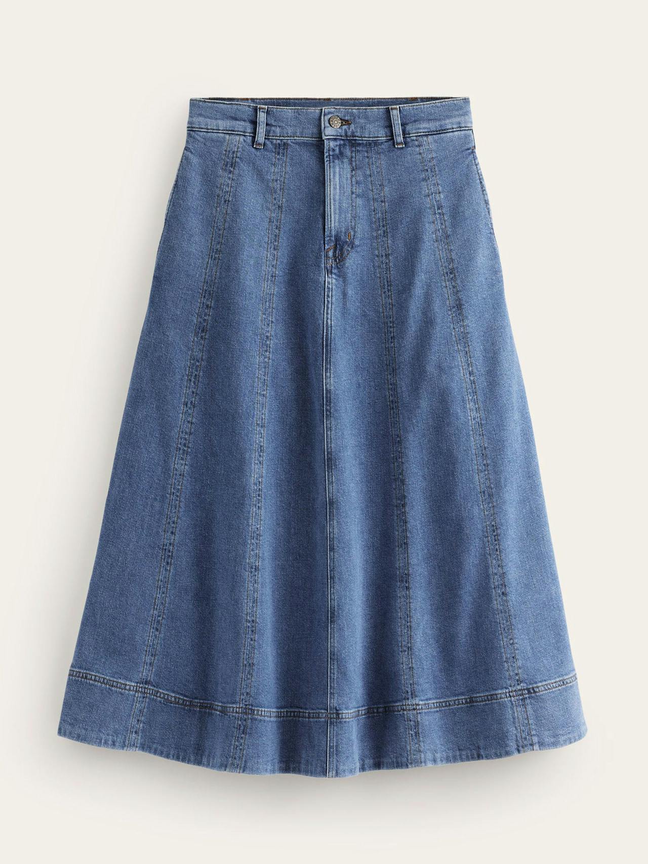 Panelled full denim skirt