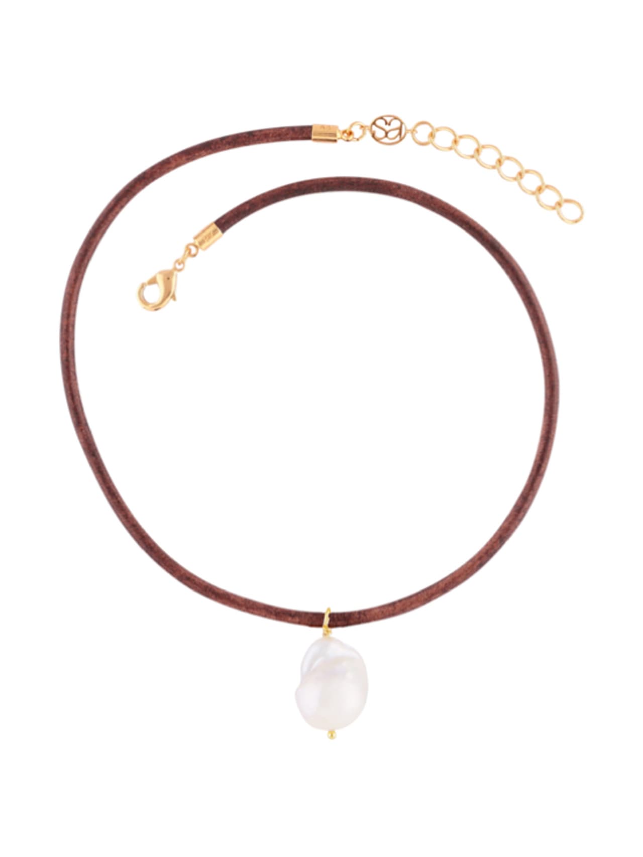 Baroque pearl and leather cord necklace