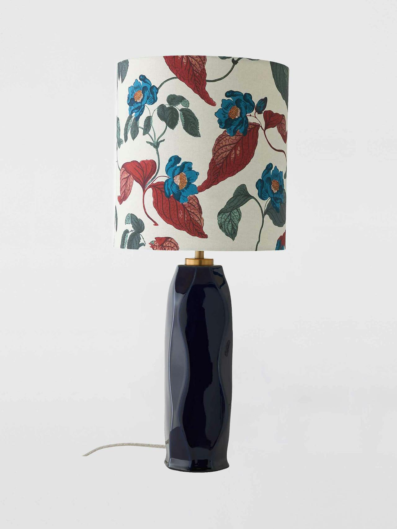 Jaipur rose print faceted ceramic table lamp, dark blue