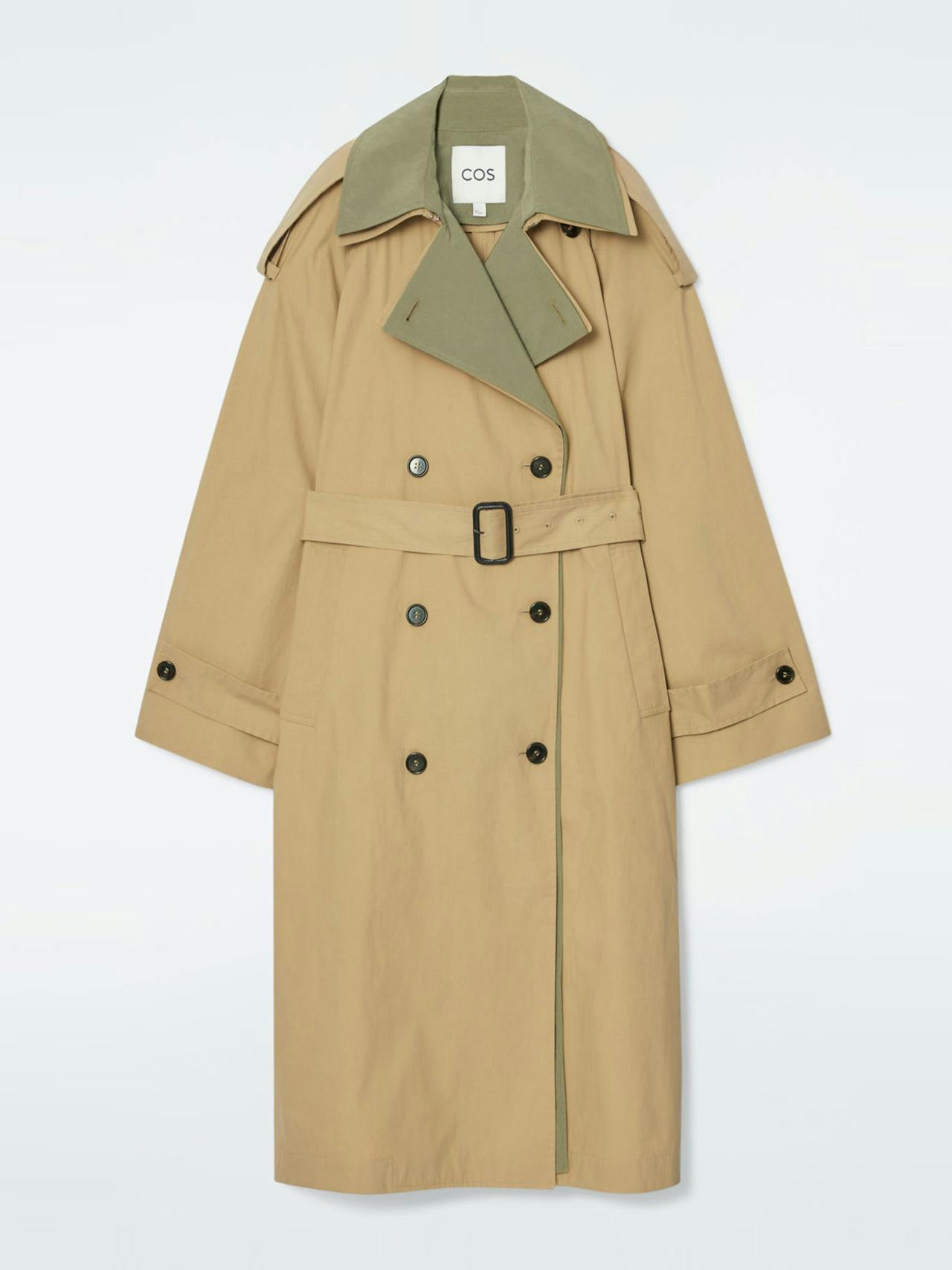 Layered double-breasted trench coat