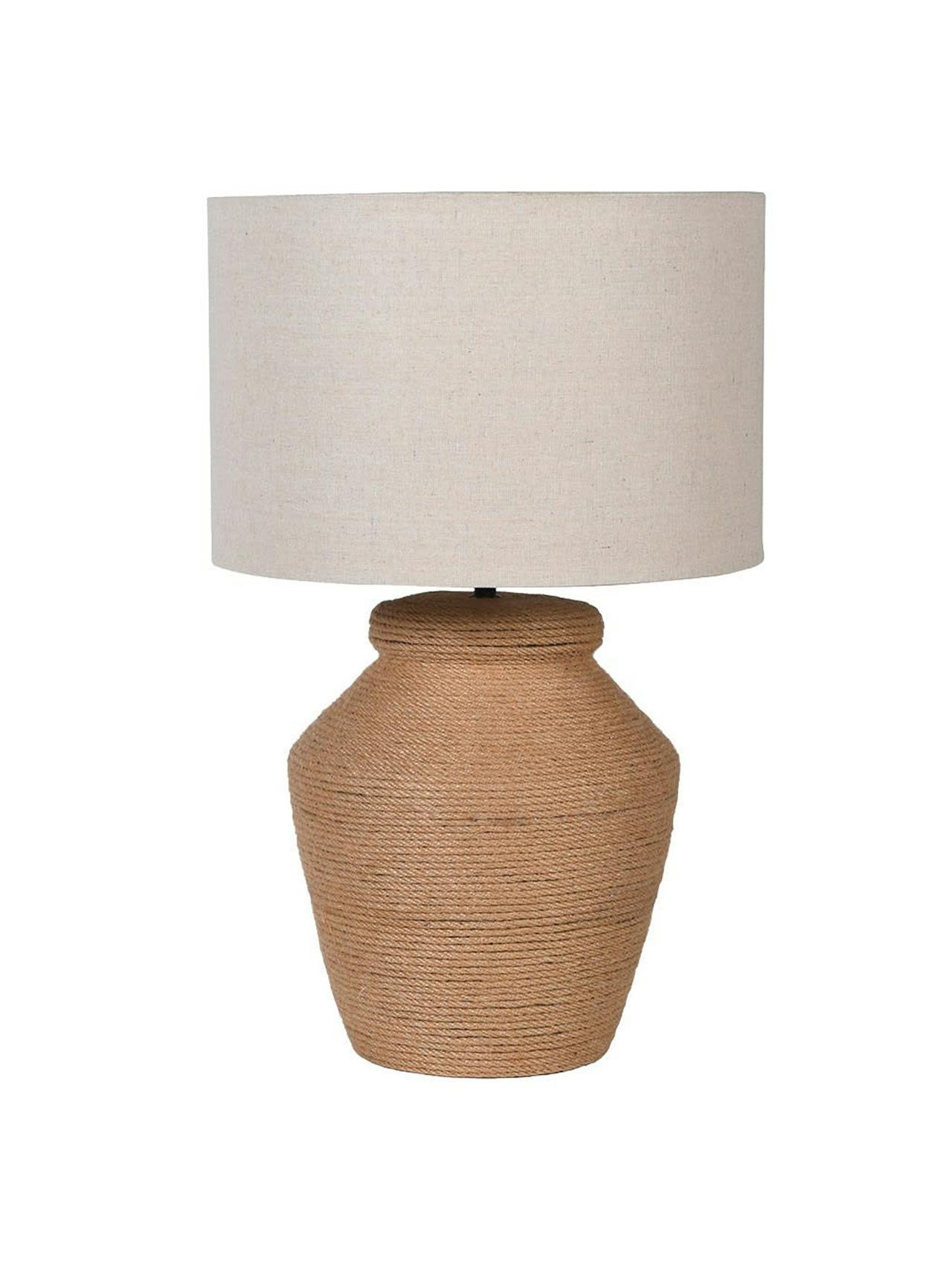 Rope table lamp with linen shade