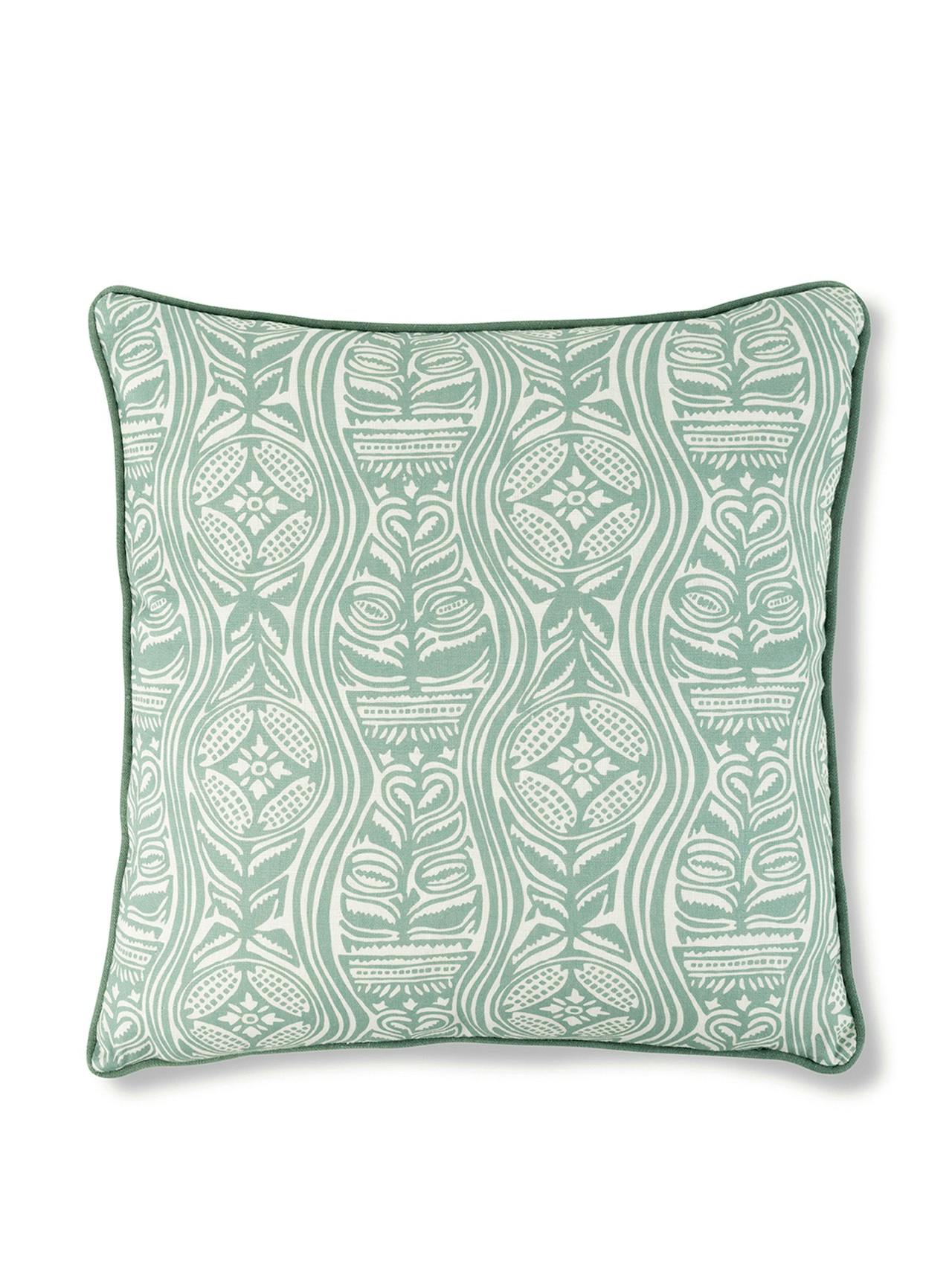 Dacha print cushion in teal with teal trim