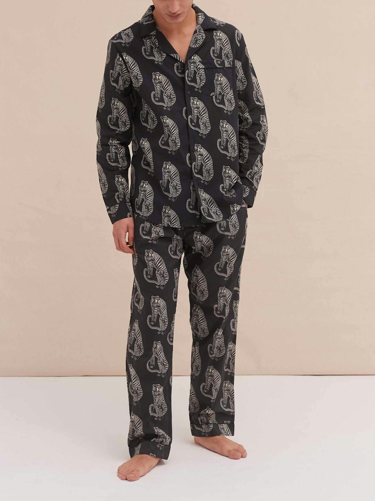 Men’s Sansindo tiger print long pyjama set Clothing Desmond & Dempsey    - Collagerie