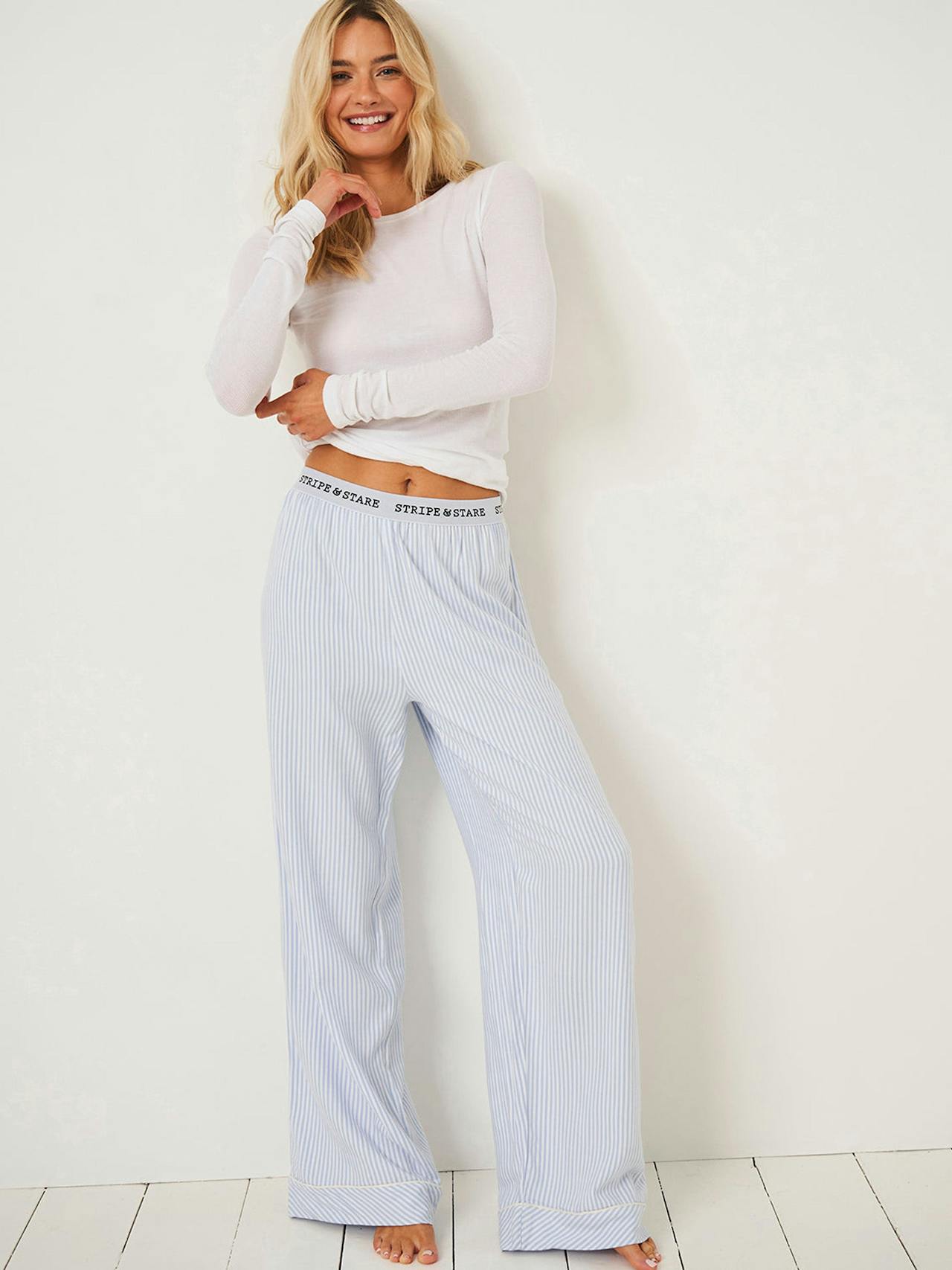 Blue stripe soft brushed woven pyjama bottoms Ecovero Pyjama Bottoms Stripe & Stare    - Collagerie