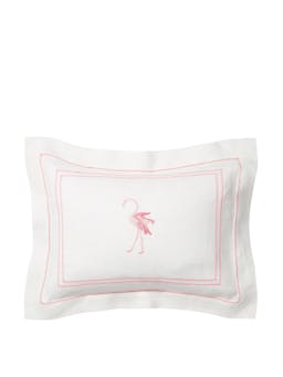 Small pink hemstitch flamingo pillow New Baby Volga Linen    - Collagerie