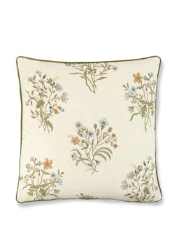 Flax and field flower cushion with fern green trim Cushions Volga Linen    - Collagerie