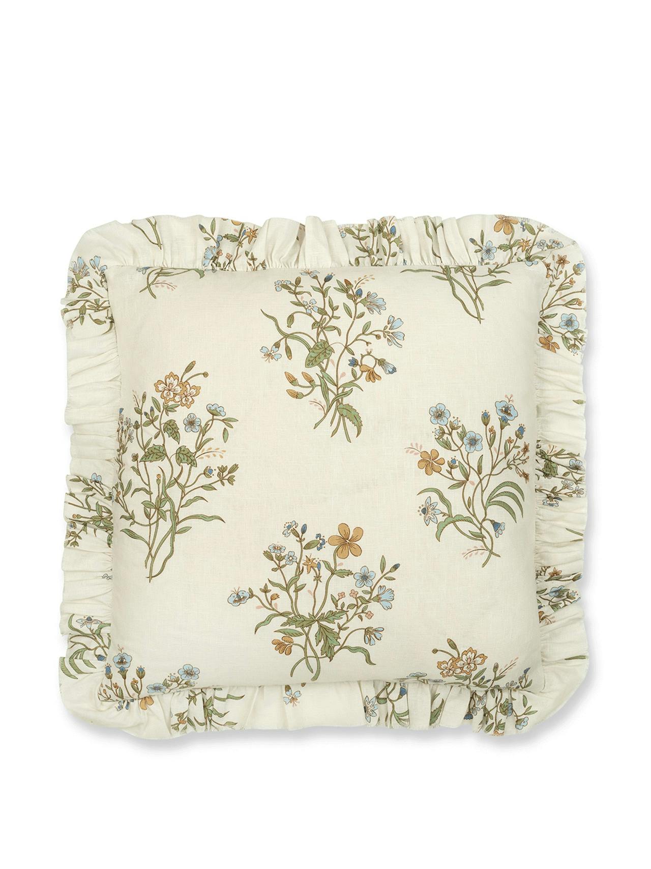 Flax and field flower print cushion with frill