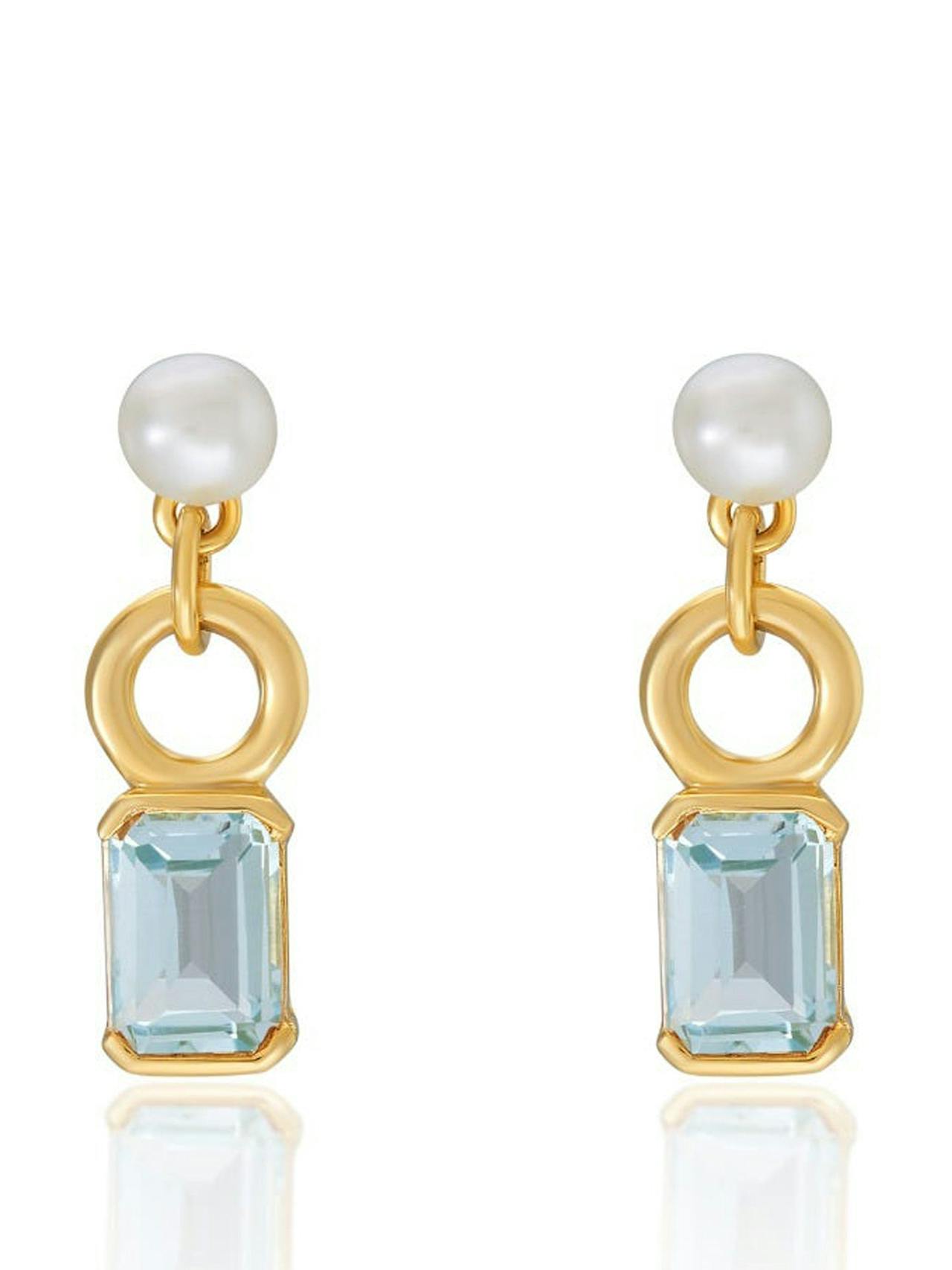 Elena pearl earrings with blue topaz