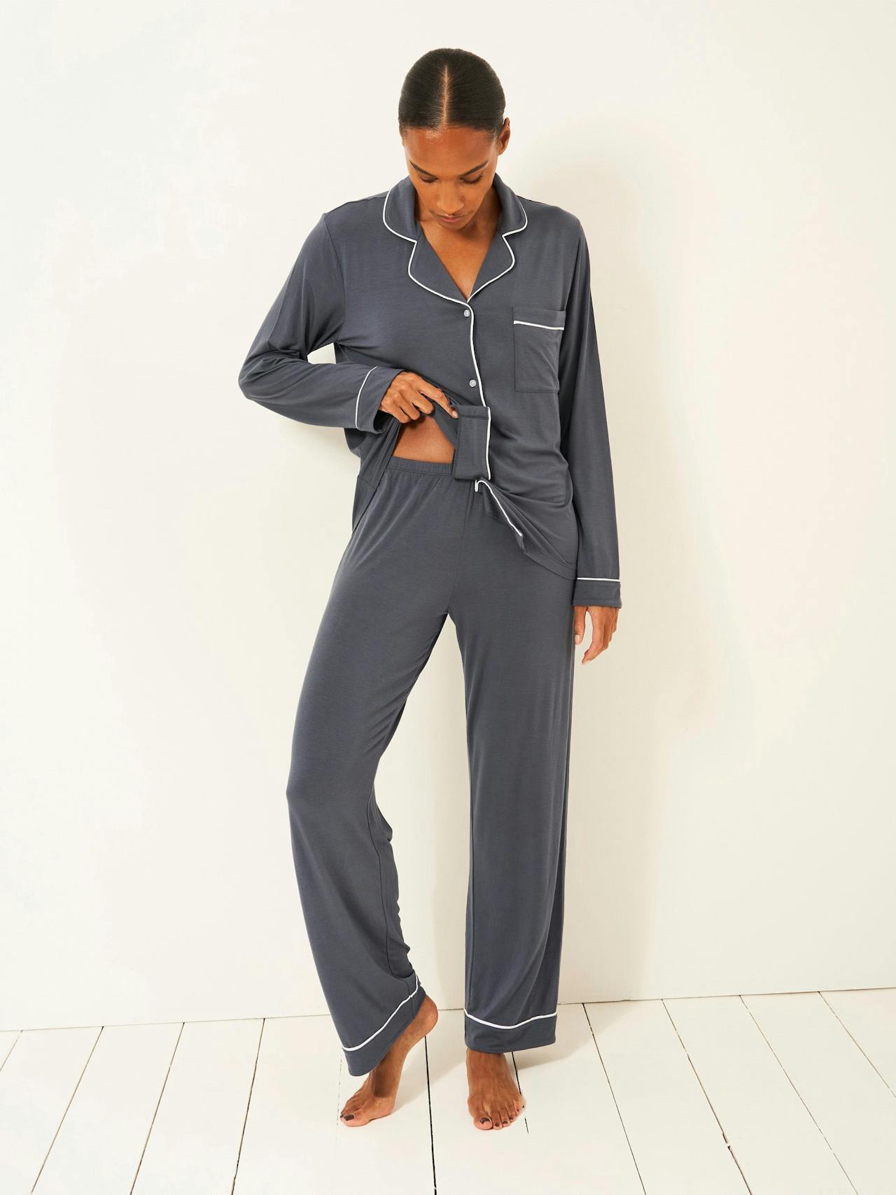 Graphite long pyjama set Long Pyjama Set Stripe & Stare    - Collagerie