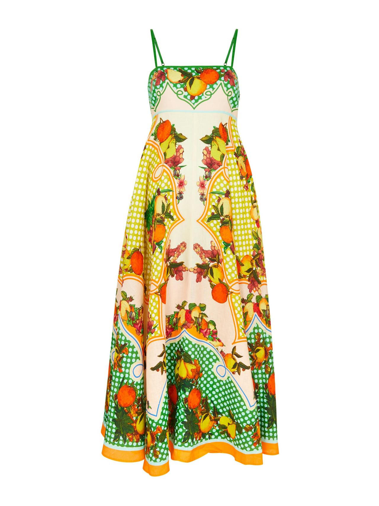 Lemonis printed linen maxi dress