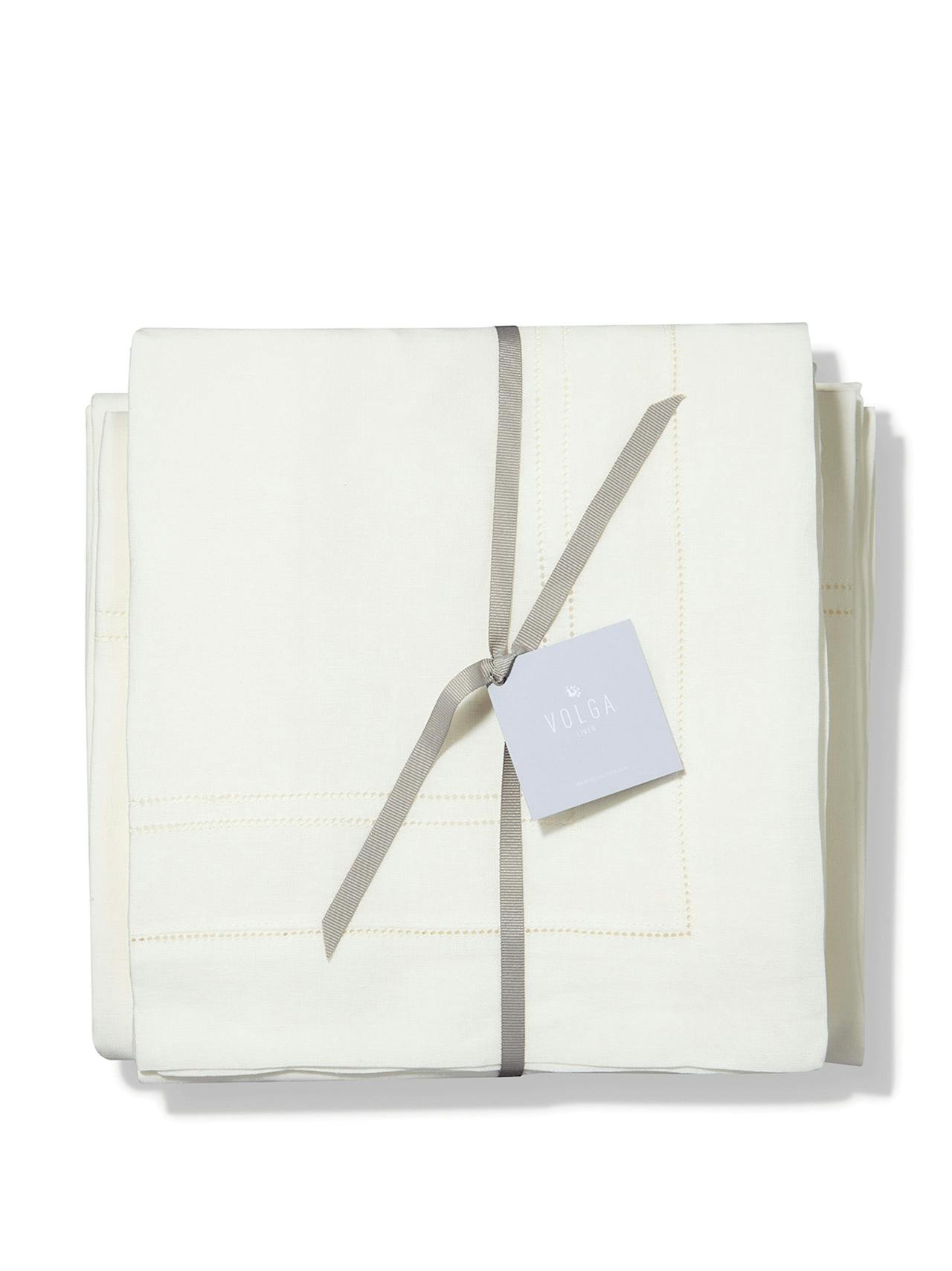 Set of bed linen ivory white hemstitch – duvet cover, x2 pillowcases
