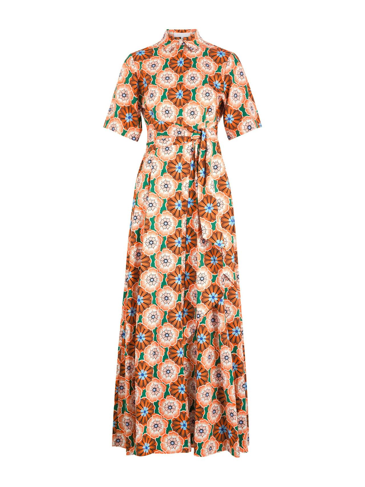Flower pop orange Posie cotton maxi dress