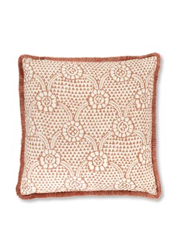 Terracotta Ivan print cushion with brushed fringe trim Cushions Volga Linen    - Collagerie