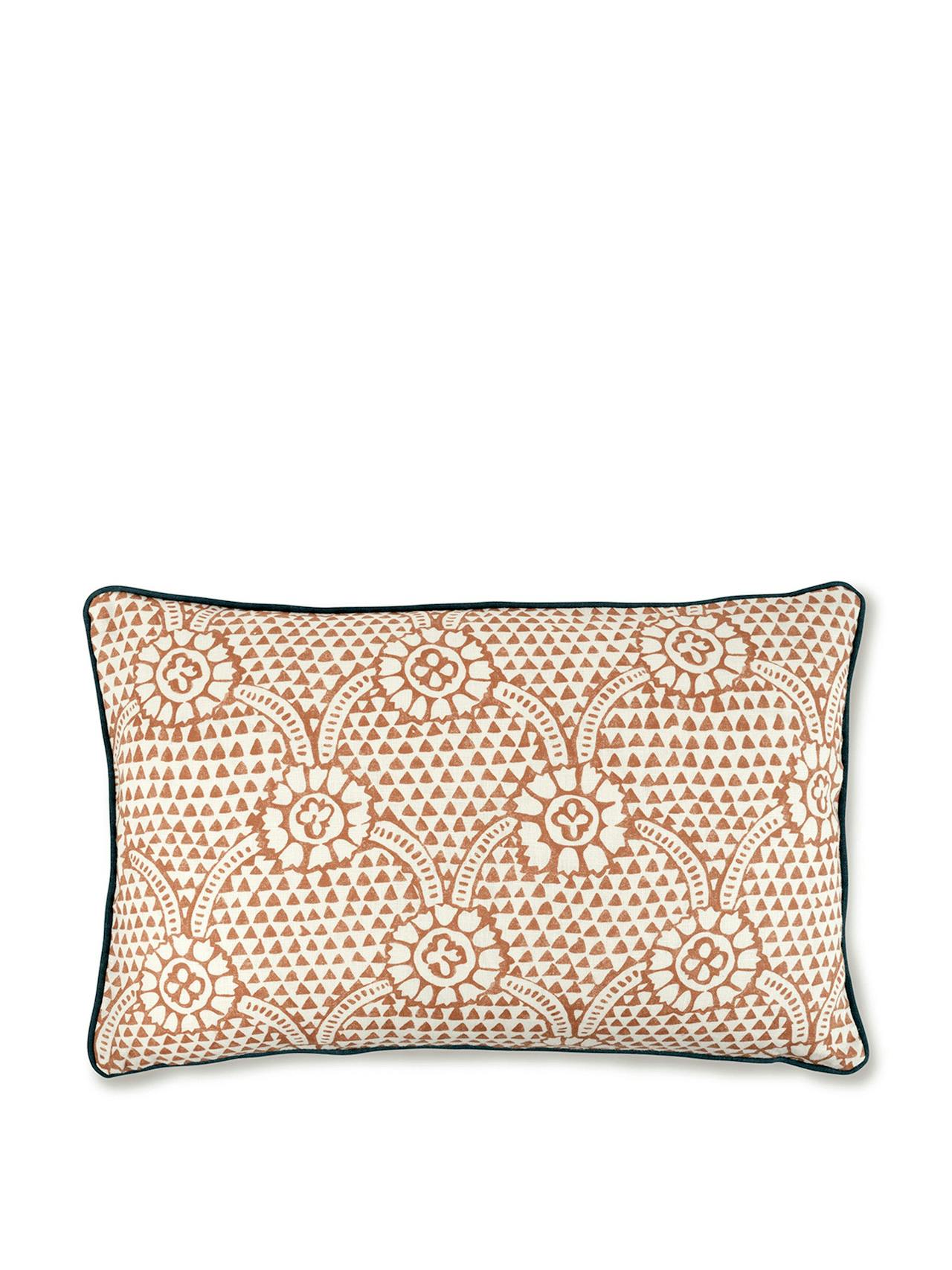 Terracotta Ivan print cushion with venetian linen velvet