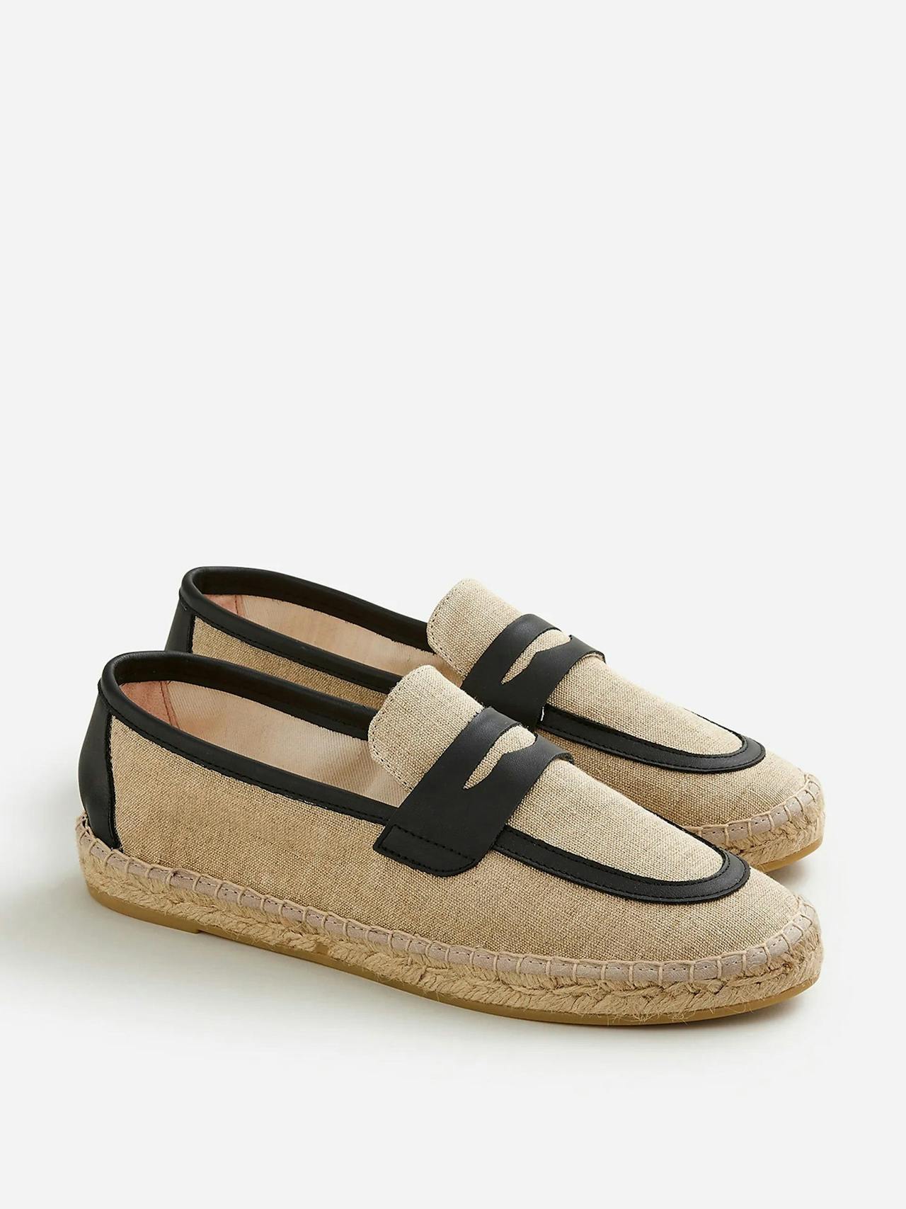 Made-in-Spain loafer espadrilles in linen blend and leather