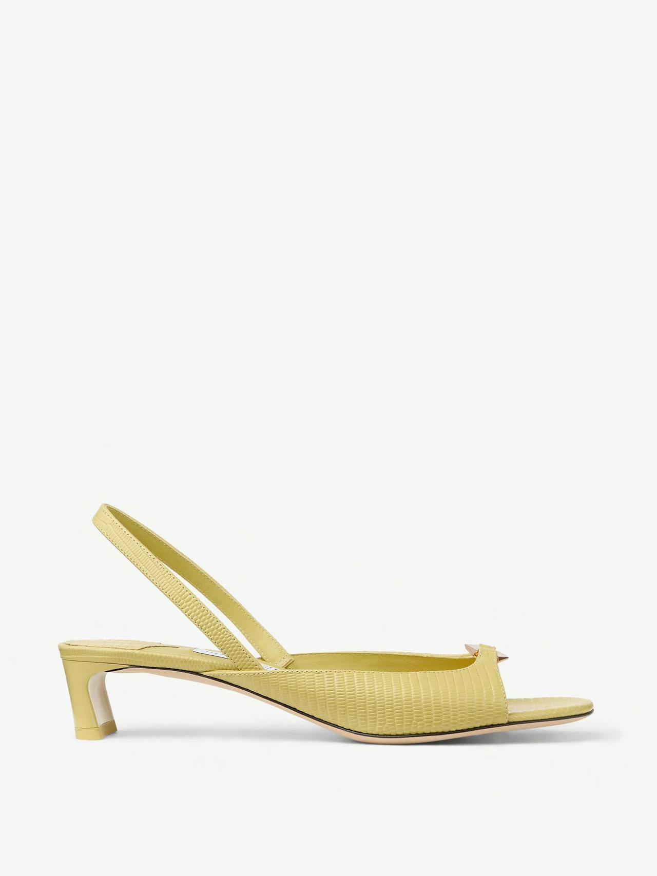 Yellow lizard print leather sandals