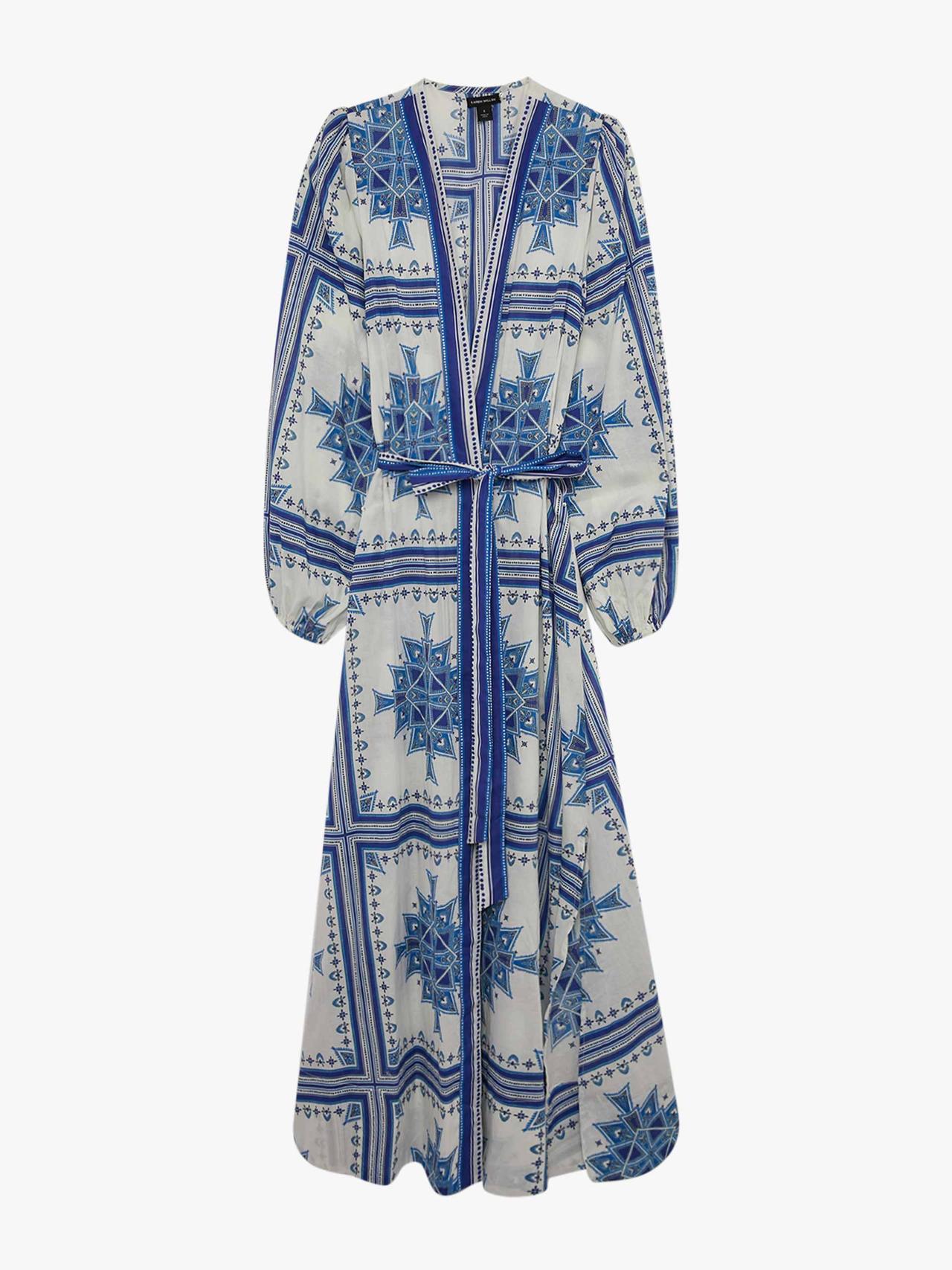 Printed cotton voile maxi beach dress in blue